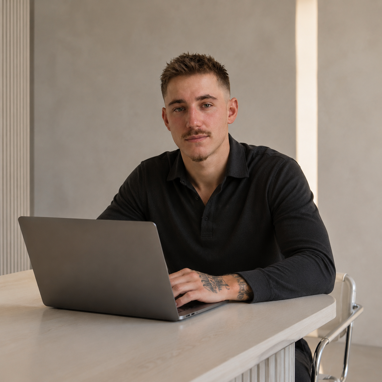 Bryce Davis working at his desk