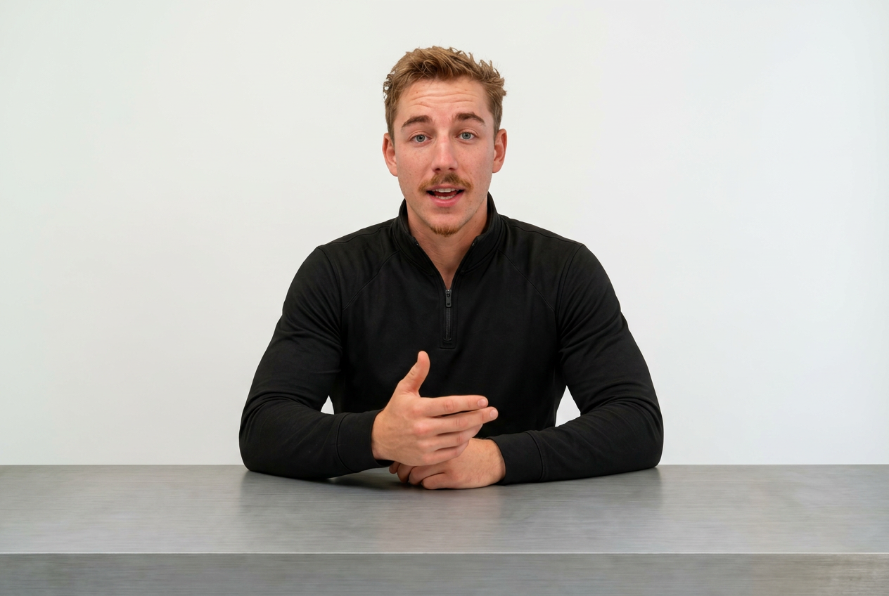 Bryce Davis at his desk explaining something directly to camera